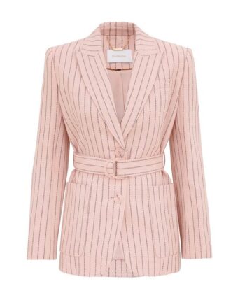 Alchemy Linen Belted Blazer Pink Chocolate Stripe Online