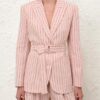 Alchemy Linen Belted Blazer Pink Chocolate Stripe Online