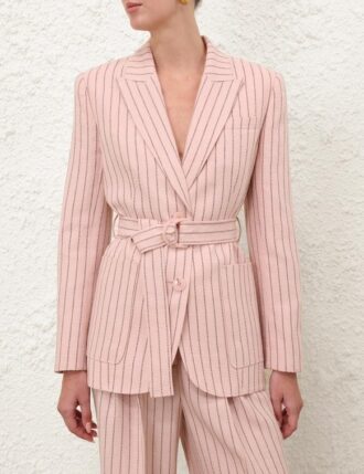 Alchemy Linen Belted Blazer Pink Chocolate Stripe Online