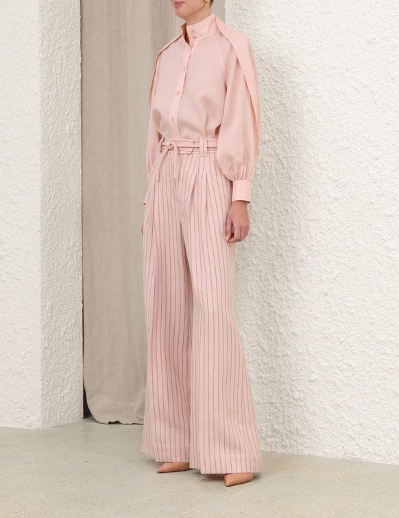 Alchemy Linen Wide Pant Pink Chocolate Stripe Online Alchemy Linen Wide Pant Pink Chocolate Stripe Online