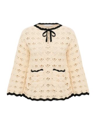 Aster Crochet Tunic Top Cream/Black Online