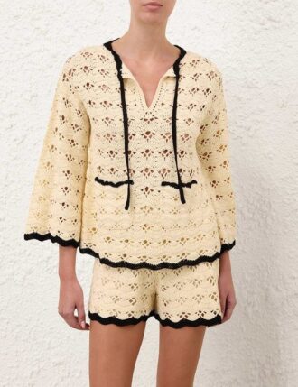 Aster Crochet Tunic Top Cream/Black Online