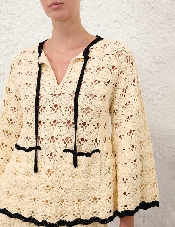 Aster Crochet Tunic Top Cream/Black Online Aster Crochet Tunic Top Cream/Black Online