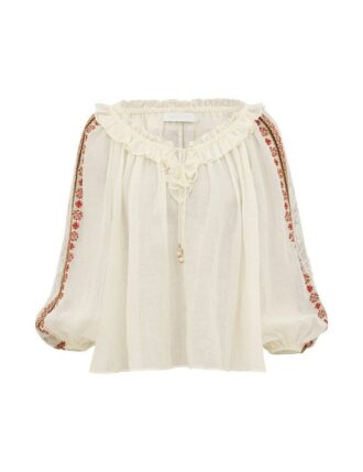 Aster Embroidered Blouse Cream Online