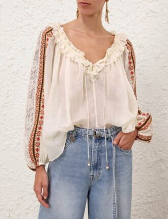 Aster Embroidered Blouse Cream Online