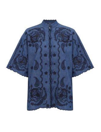 Aster Embroidered Denim Shirt Railway Blue Online