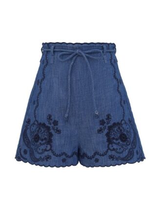 Aster Embroidered Denim Short Railway Blue Online