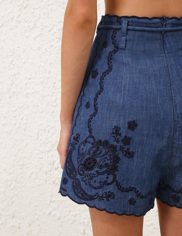 Aster Embroidered Denim Short Railway Blue Online Aster Embroidered Denim Short Railway Blue Online