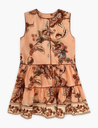 Aster Kids Contrast Hem Dress Peach Jacobean Online