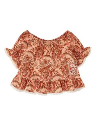 Aster Kids Frill Sleeve Top Pink Paisley Floral Online
