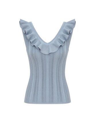 Aster Metallic Frill Top Metallic Blue Online