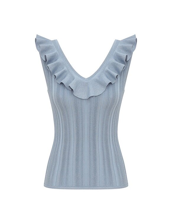 Aster Metallic Frill Top Metallic Blue Online Aster Metallic Frill Top Metallic Blue Online