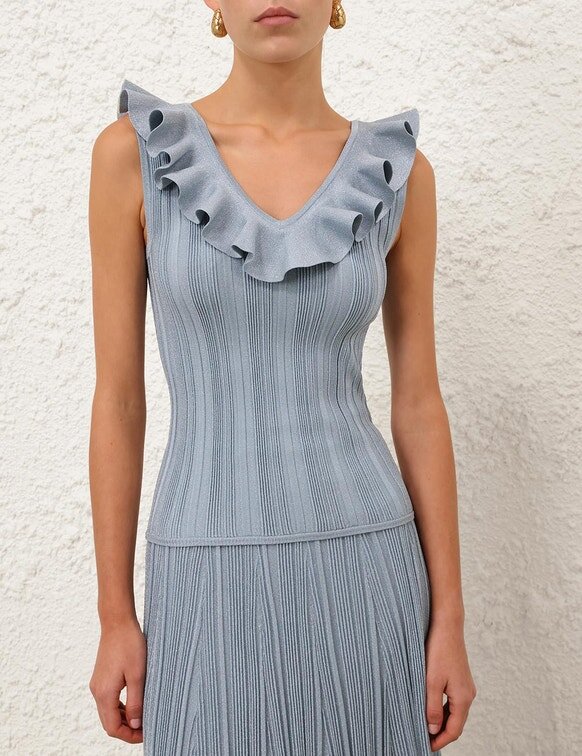 Aster Metallic Frill Top Metallic Blue Online Aster Metallic Frill Top Metallic Blue Online