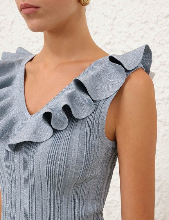 Aster Metallic Frill Top Metallic Blue Online Aster Metallic Frill Top Metallic Blue Online