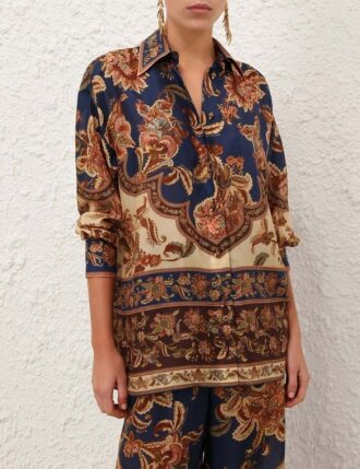 Aster Relaxed Shirt Navy Jacobean Online