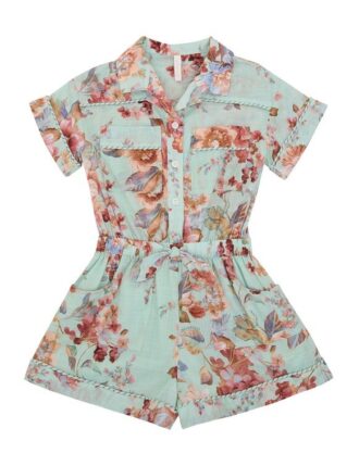 Awaken Kids Pocket Playsuit Mint Floral Multi Online Awaken Kids Pocket Playsuit Mint Floral Multi Online