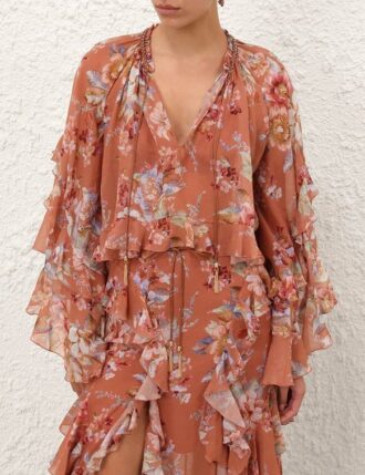 Awaken Ruffle Blouse Cinnamon Floral Online