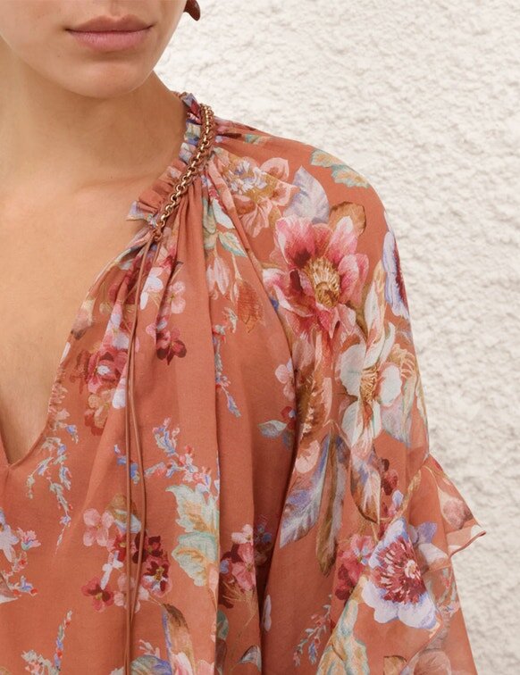 Awaken Ruffle Blouse Cinnamon Floral Online Awaken Ruffle Blouse Cinnamon Floral Online