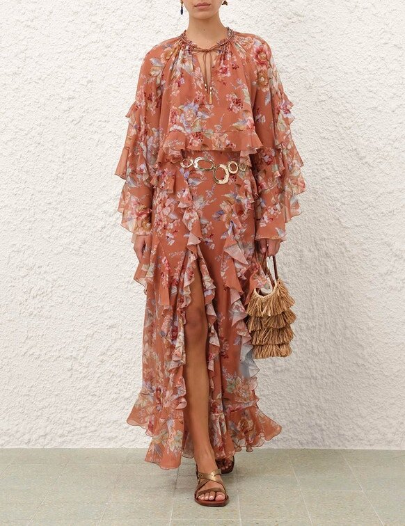 Awaken Ruffle Blouse Cinnamon Floral Online Awaken Ruffle Blouse Cinnamon Floral Online