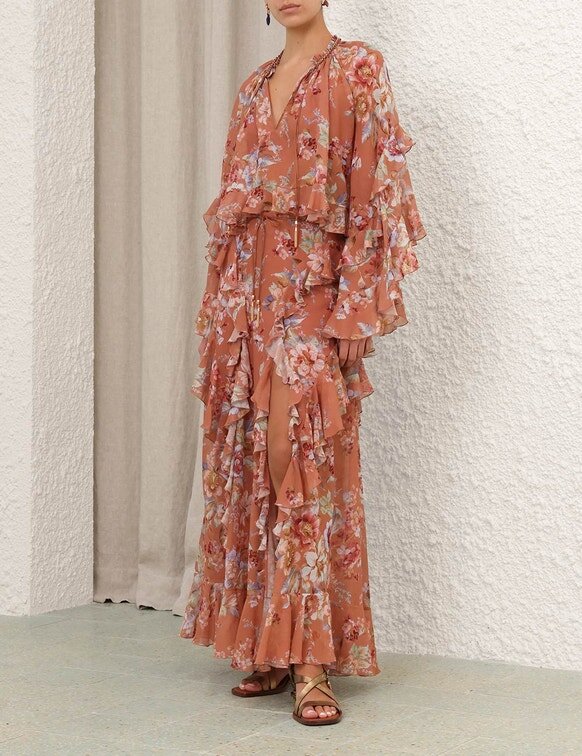 Awaken Ruffle Blouse Cinnamon Floral Online Awaken Ruffle Blouse Cinnamon Floral Online