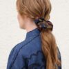 Beaded Printed Silk Scrunchie Navy Jacobean Online Beaded Printed Silk Scrunchie Navy Jacobean Online
