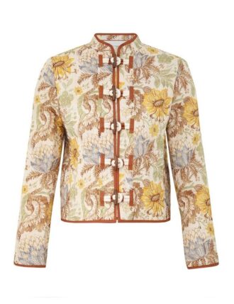 Daylight Collarless Jacket Stamp Floral Cream Online