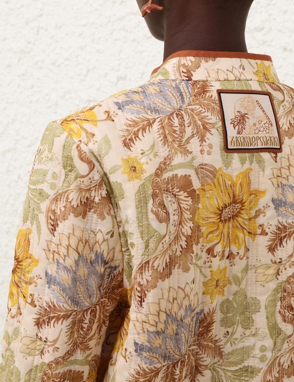 Daylight Collarless Jacket Stamp Floral Cream Online Daylight Collarless Jacket Stamp Floral Cream Online