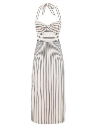 Daylight Twist Midi Dress Cream/Black Online