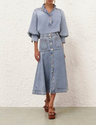 Denim Midi Skirt Sea Foam Online