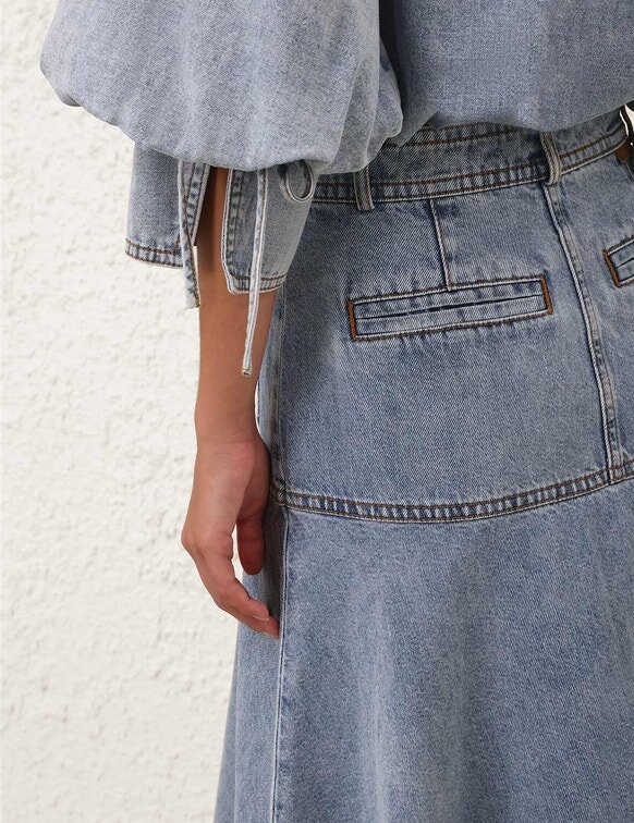 Denim Midi Skirt Sea Foam Online Denim Midi Skirt Sea Foam Online