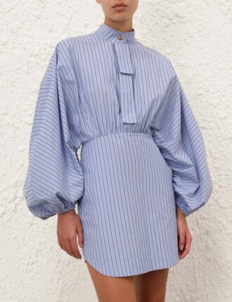 Drawstring Stripe Mini Dress Hydrangea Stripe Online