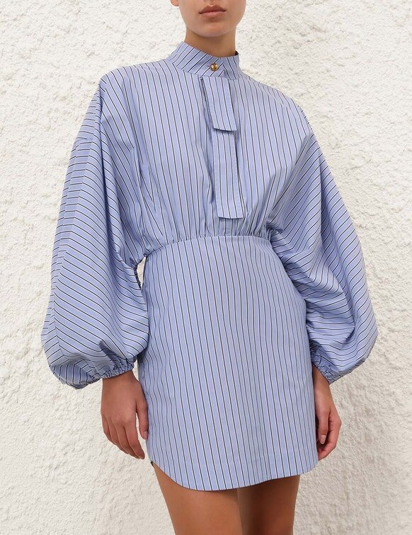 Drawstring Stripe Mini Dress Hydrangea Stripe Online Drawstring Stripe Mini Dress Hydrangea Stripe Online