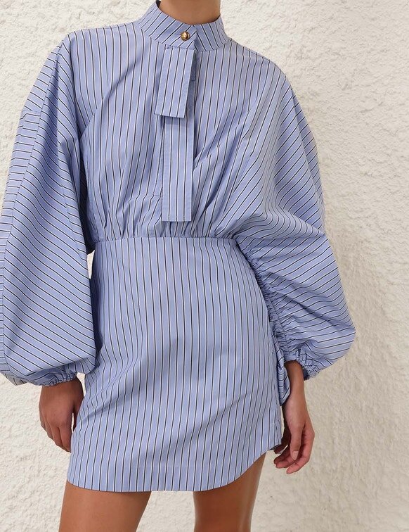 Drawstring Stripe Mini Dress Hydrangea Stripe Online Drawstring Stripe Mini Dress Hydrangea Stripe Online