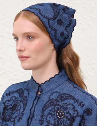 Embroidered Headscarf Railway Blue Online