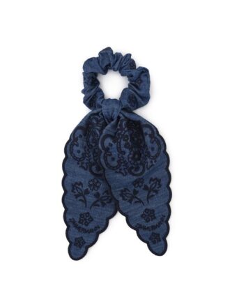 Embroidered Tie Scrunchie Railway Blue Online