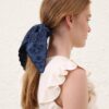 Embroidered Tie Scrunchie Railway Blue Online