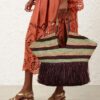 Goldentime Large Fringe Tote Burgundy Stripe Online