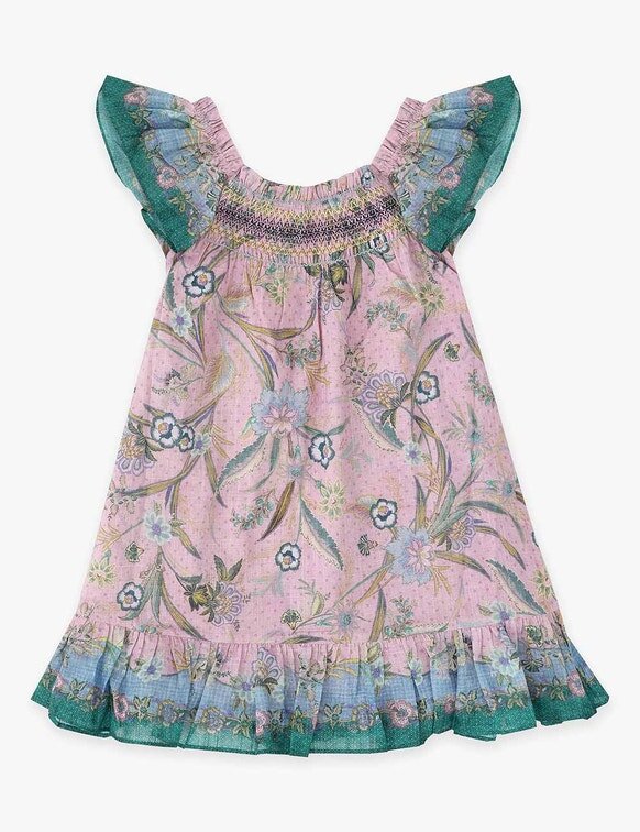 Indra Kids Flutter Dress Lilac Scarf Floral Online Indra Kids Flutter Dress Lilac Scarf Floral Online