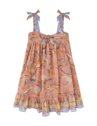 Indra Kids Tie Front Dress Pink Scarf Floral Online