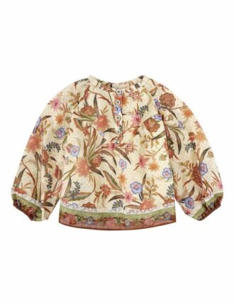 Indra Kids Trim Contrast Top Cream Khaki Scarf Floral Online Indra Kids Trim Contrast Top Cream Khaki Scarf Floral Online