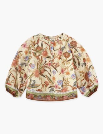 Indra Kids Trim Contrast Top Cream Khaki Scarf Floral Online Indra Kids Trim Contrast Top Cream Khaki Scarf Floral Online