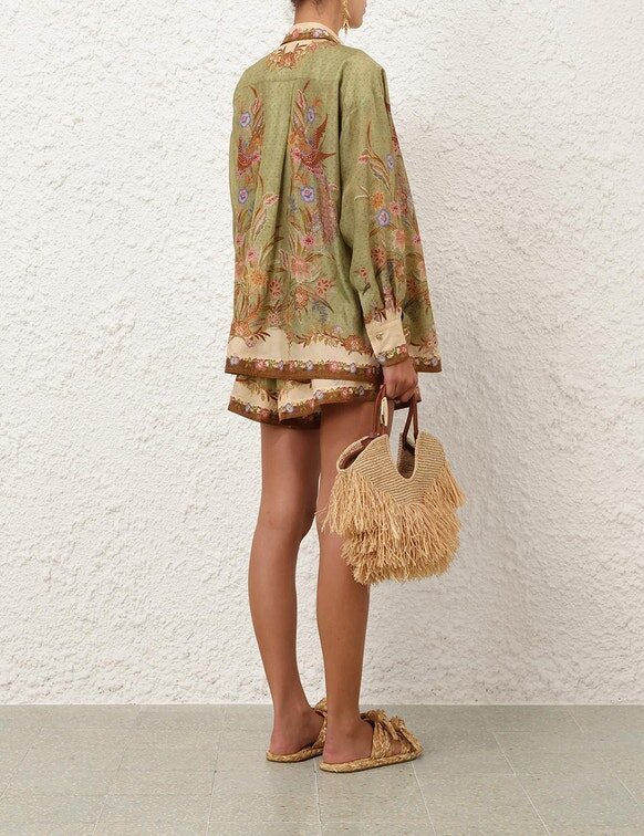 Indra Relaxed Short Khaki Scarf Floral Online Indra Relaxed Short Khaki Scarf Floral Online