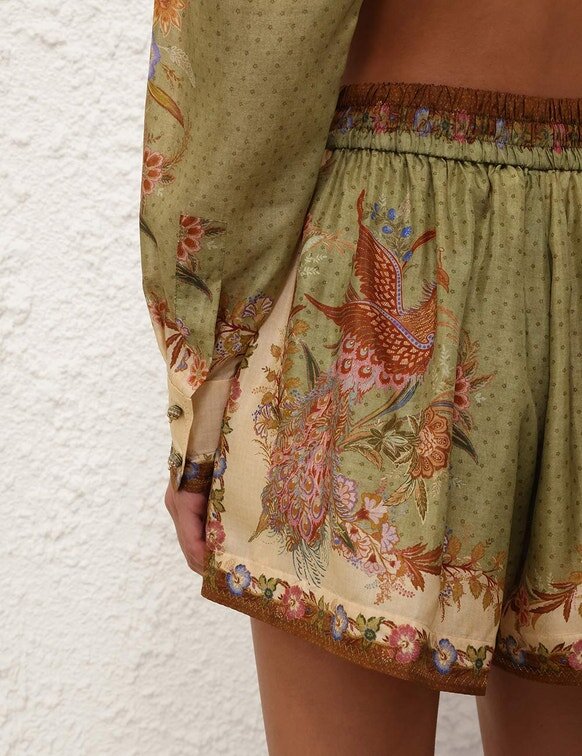 Indra Relaxed Short Khaki Scarf Floral Online Indra Relaxed Short Khaki Scarf Floral Online