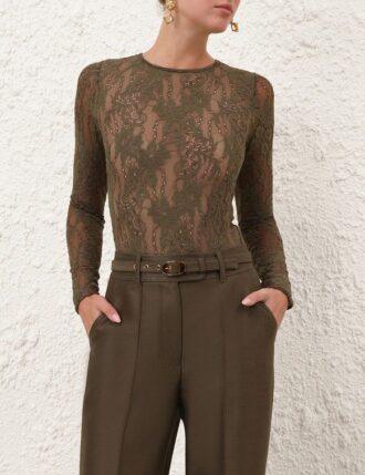 Lace Bodysuit Dark Olive Online