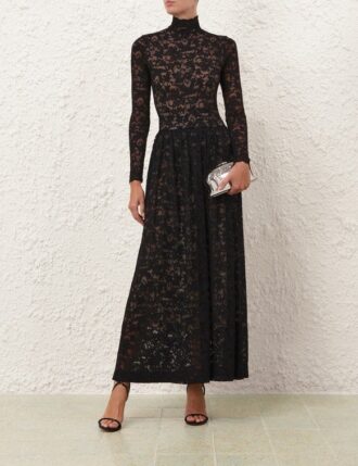 Lace Gathered Maxi Skirt Black Online