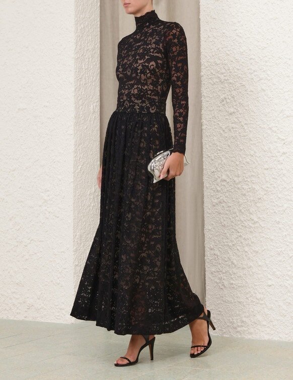Lace Gathered Maxi Skirt Black Online Lace Gathered Maxi Skirt Black Online