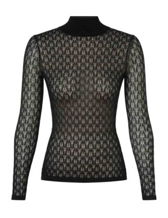 Lace Knit Turtleneck Sweater Black Online