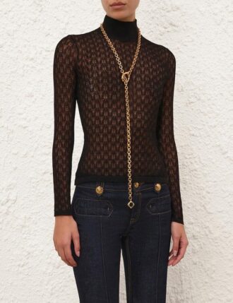 Lace Knit Turtleneck Sweater Black Online