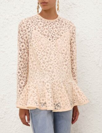 Lace Peplum Blouse Cream Online