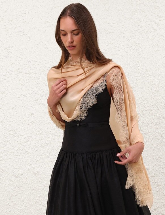 Lace Silk Stole Peach Online Lace Silk Stole Peach Online